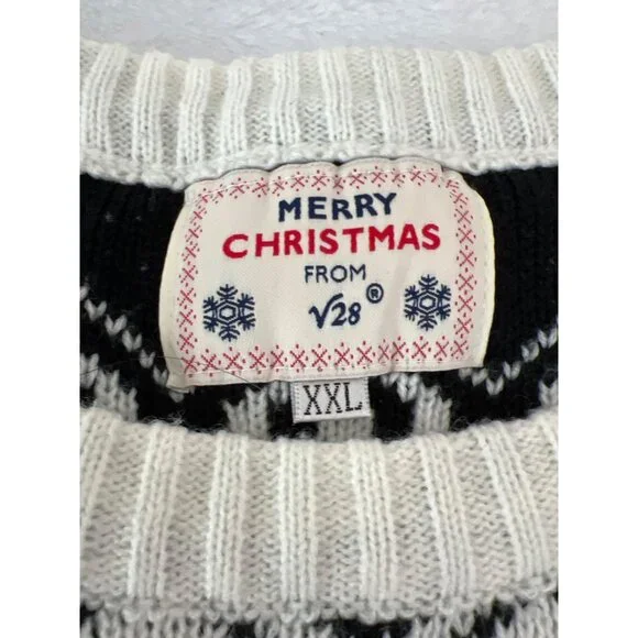 V28 XXL Ugly Christmas Sweater Moose Reindeer Fair Isle Cream - Picture 4 of 5